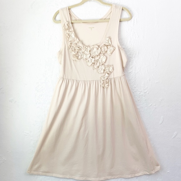 Garnet Hill 3-D Floral Embellished Cotton Tank Dress Beige Sz M